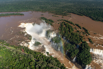 Beautiful aerial view to Iguassu Falls and rainforest from helicopter