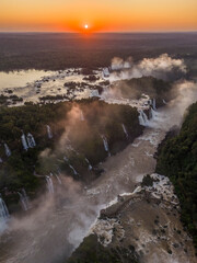 Beautiful aerial view to Iguassu Falls waterfalls and green rainforest