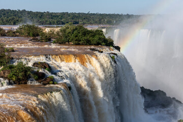 Beautiful view to Iguassu Falls waterfalls and green rainforest