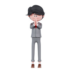 3d businessman is apologizing pose