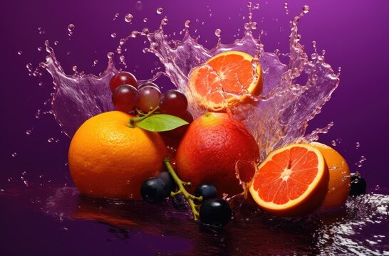 Fresh fruits splashing in water © Suchart