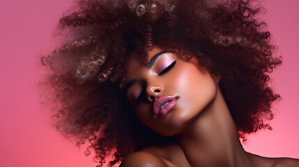 In this captivating beauty portrait, we celebrate the elegance of an African American woman, highlighting her afro hairstyle.