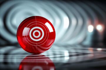 Billiard translucent red ball with a target in the middle, used as a metaphor for a business goal
