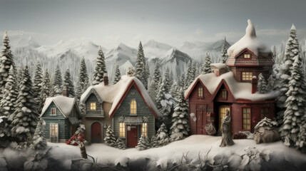 Christmas winter wonderland. Icy winter cityscape with striking architecture and snow-covered trees.