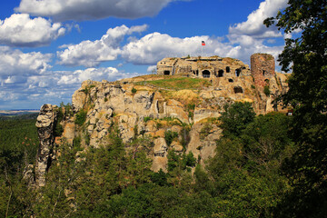 Fototapeta premium Regenstein castle ruin in Germany, seen as in the famous Merianblick/Merian view