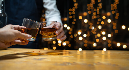 Celebrate whiskey on a friendly party in  restaurant