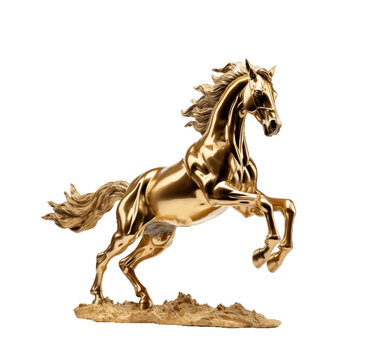 Lucky golden animal concept Elegant horse made of gold on transparent background PNG
