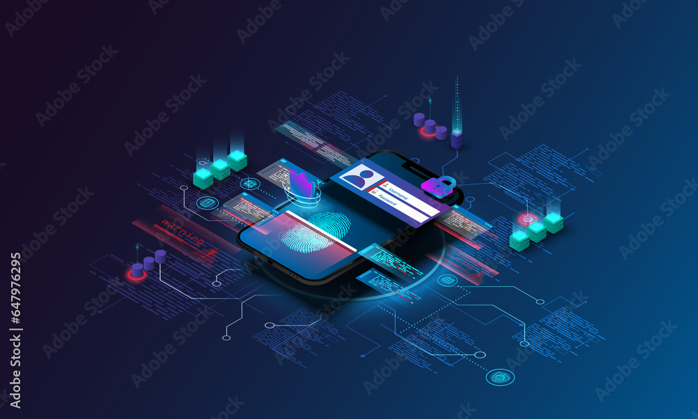 Poster abstract background image, technology concept, mobile data encryption protection of personal informa