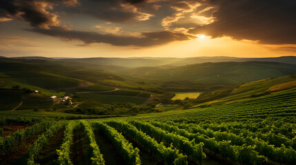 Top view of A Green Vineyard sunset at Tascany