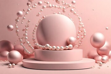 Minimal Modern  Pedestal with Pearls for Product masterpiece combines the timeless beauty of pearls with a sleek round pedestal, creating a stunning showcase ideal for cosmetics