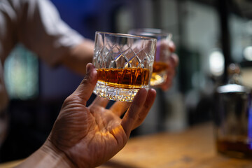 Celebrate whiskey on a friendly party in  restaurant