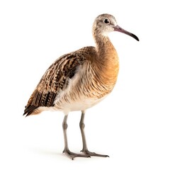 Long-billed curlew bird isolated on white background.