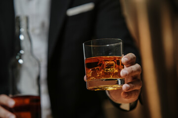 Barman pouring whiskey whiskey glass beautiful night