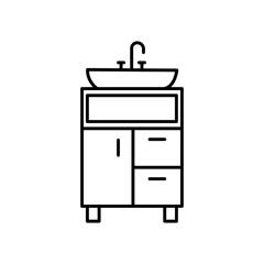 Vanity unit and bathroom washbasin line icon illustration. Home decoration and interior symbol.