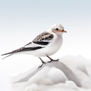 Snow bunting bird isolated on white background.