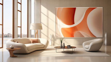 Stylish Room Interior Mockup, Modern Interior Design, 3D Render, 3D Illustration