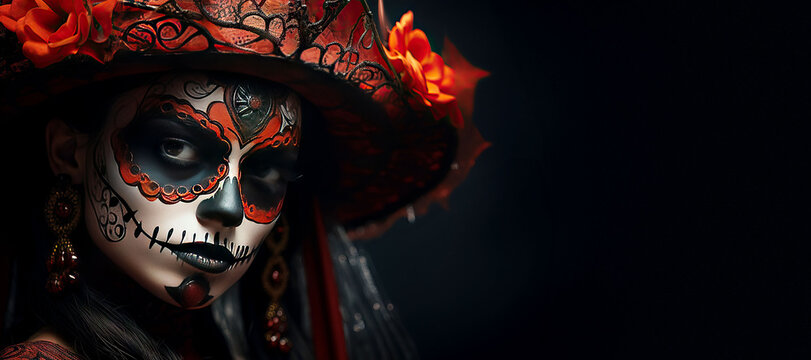 catrina skull portrait isolated on black background