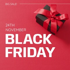 Fototapeta na wymiar Composite of black friday text and gift on red background