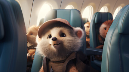 scene of cute animals boarding a plane, generative ai