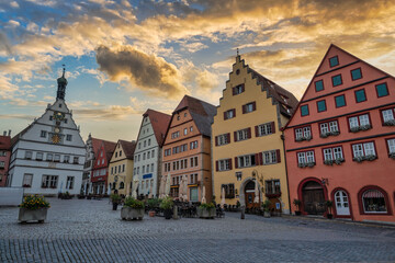 Rothenburg ob der Tauber Germany, sunrise city skyline at Marktplatz Market Square the Town on Romantic Road of Germany
