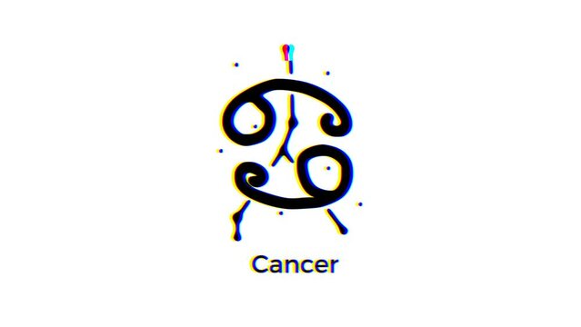 Cancer zodiac sign with glitch effect on white background. Astrological constellation motion graphics