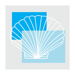 Illustration line of Shell with blue color on grey background.