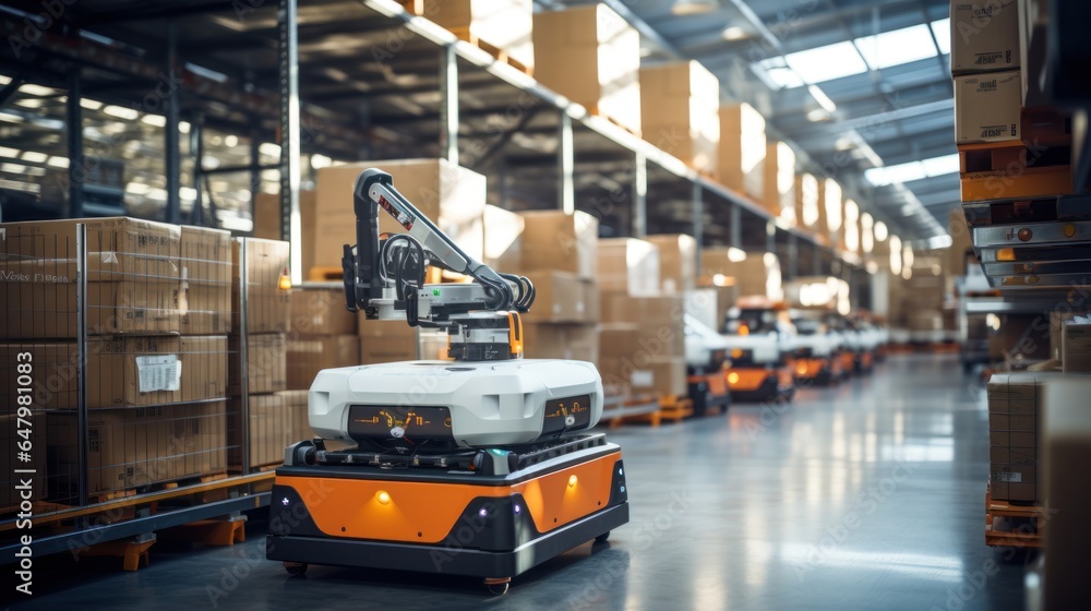 Aufkleber provider of autonomous robots and robot arms in smart distribution warehouses.