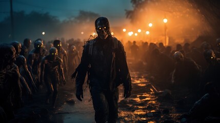 Apocalypse fantasy of walking zombies Halloween concept