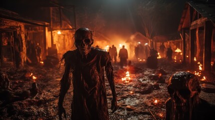 Apocalypse fantasy of walking zombies Halloween concept