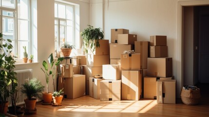 Photo of boxes ready for delivery in the new apartment.