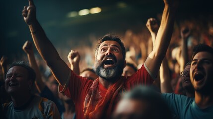 Fototapeta na wymiar A photograph of a cheering crowd in a football stadium.