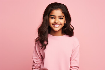 Fototapeta premium Studio portrait of beautiful teenage girl on different colours background