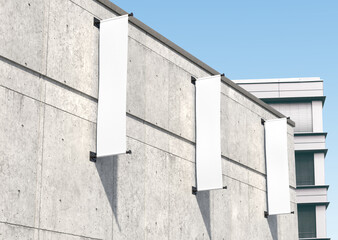 white plain empty blank three outdoor vertical wall hanged branding advertising banners 