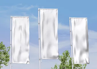 Fotobehang plain white empty blank outdoor branding advertising pole lamp flag © PIXPINE