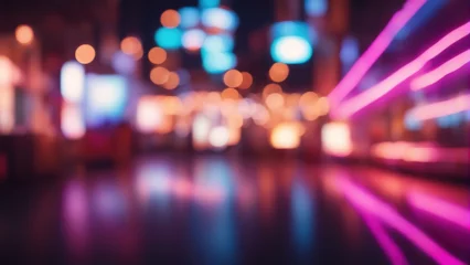 Fotobehang Blurred neon lights background. Neon city lights in bokeh style. Futuristic backdrop. © Valeriy