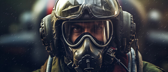 fighter pilot on fighter Wearing Mask And Helmet on mission standby generative ai