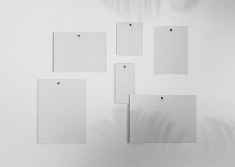 White plain blank empty mood board paper cuttings pasted on wooden board