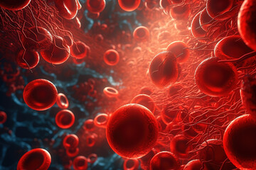 Red blood cells in vein or artery, flow inside inside a living organism
