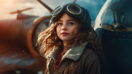 A little girl wearing a pilot's hat and goggles