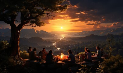 Photo of a group of people enjoying the view from a hilltop
