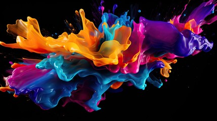 Abstract colorful paint splashing on dark background.