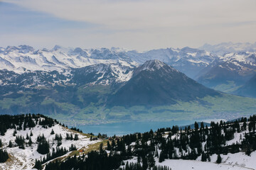 Fototapeta na wymiar Beautiful view of alps mountain from Rigi Kulm, Switzerland on calm sunny day.
