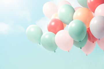 Colorfull Pastel balloons flying on a pastel background