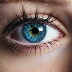 Macro image of woman eye, blue eye and eyelashes
