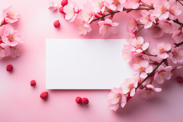 A blank card with a pink sakura flowers