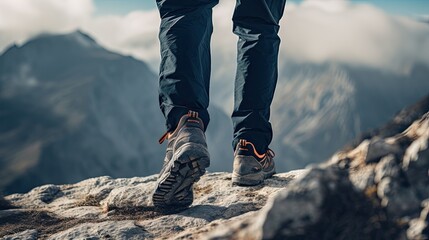Person walking with hiking shoes on mountain