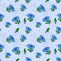 Blue flowers seamless surface pattern design 