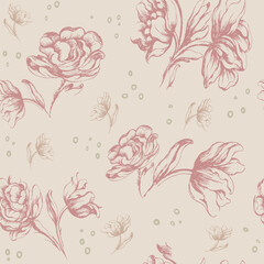 Pastel Roses,  Decorative vector seamless pattern. Repeating background. Tileable wallpaper print. © Ewa