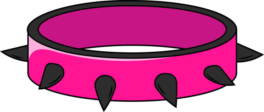 Emo collar with spikes, an accessory for glamorous rock in trendy 2000s colors black with acid pink on transparent background