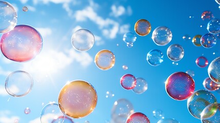 bubbles in the air with blue sky and clouds